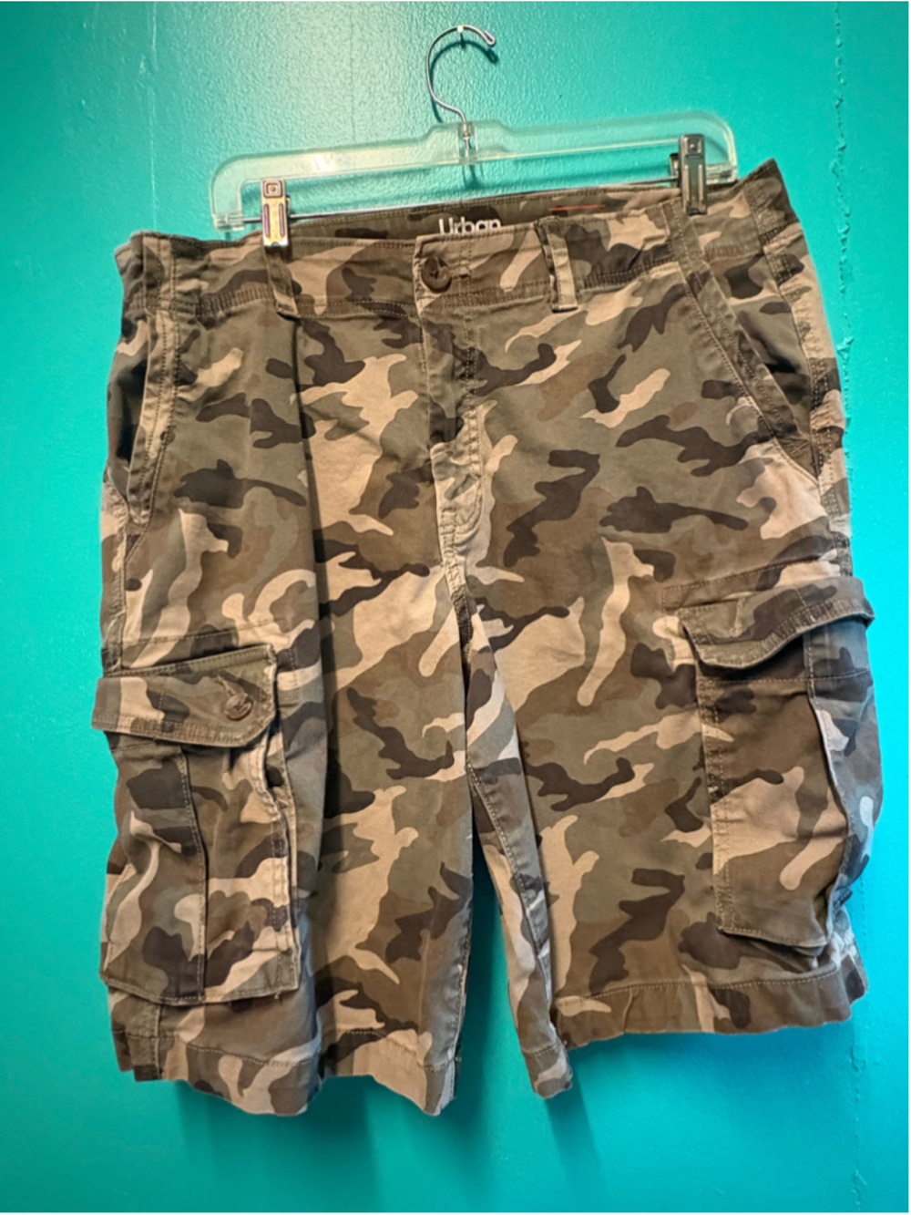 Men's Urban Pipeline Cargo Shorts Size 36 Green Brown Camo